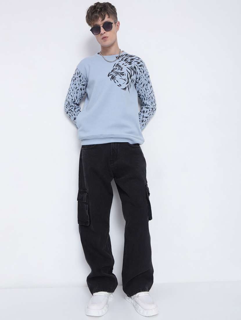 men light blue animal print round neck sweatshirt - 21933588 -  Standard Image - 5