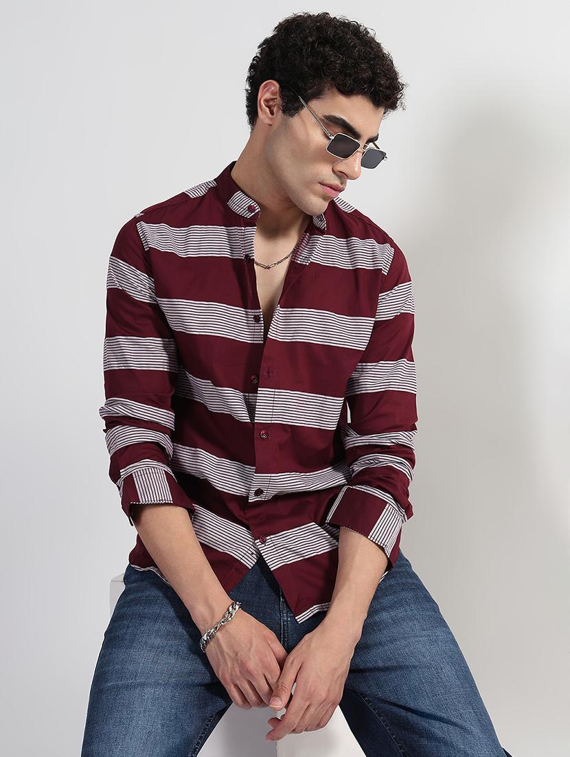 men printed long sleeve mandarin neck shirt - 21933665 -  Zoom Image - 0