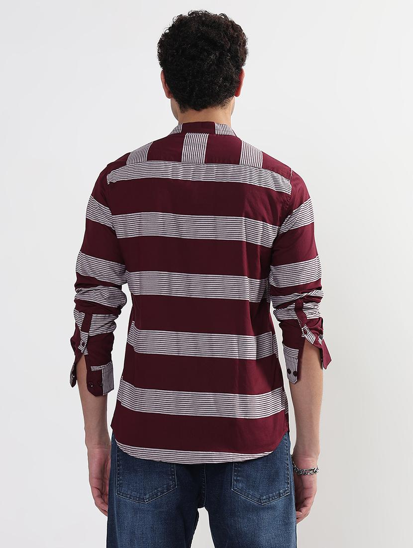 men printed long sleeve mandarin neck shirt - 21933665 - Standard Image - 3