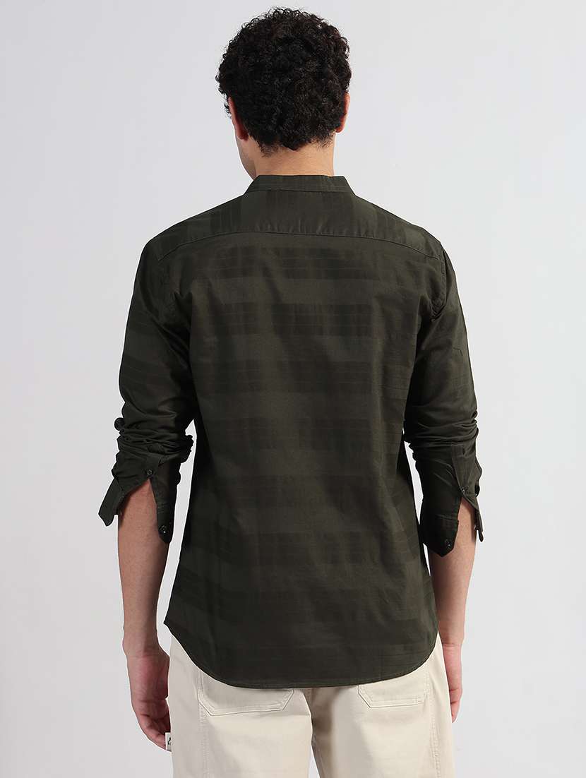 men striped long sleeve mandarin neck shirt - 21933666 -  Standard Image - 3