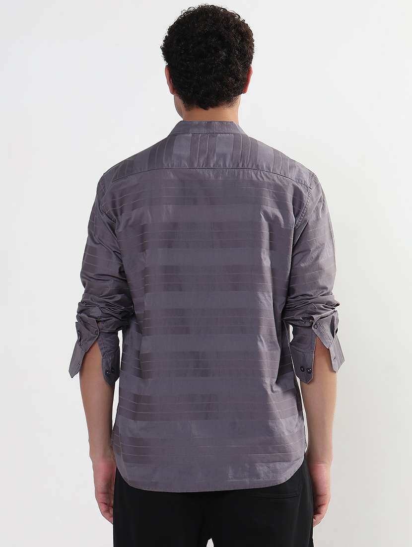 men striped long sleeve mandarin neck shirt - 21933668 -  Standard Image - 3