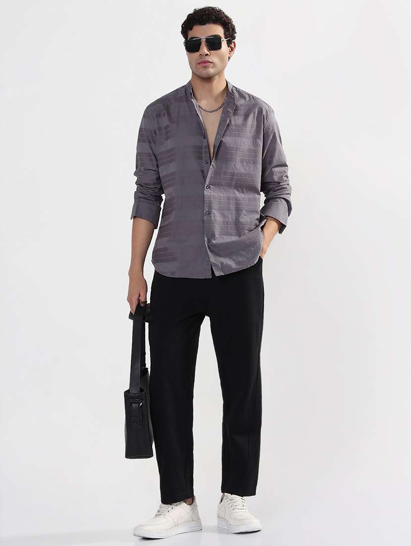 men striped long sleeve mandarin neck shirt - 21933668 -  Standard Image - 5