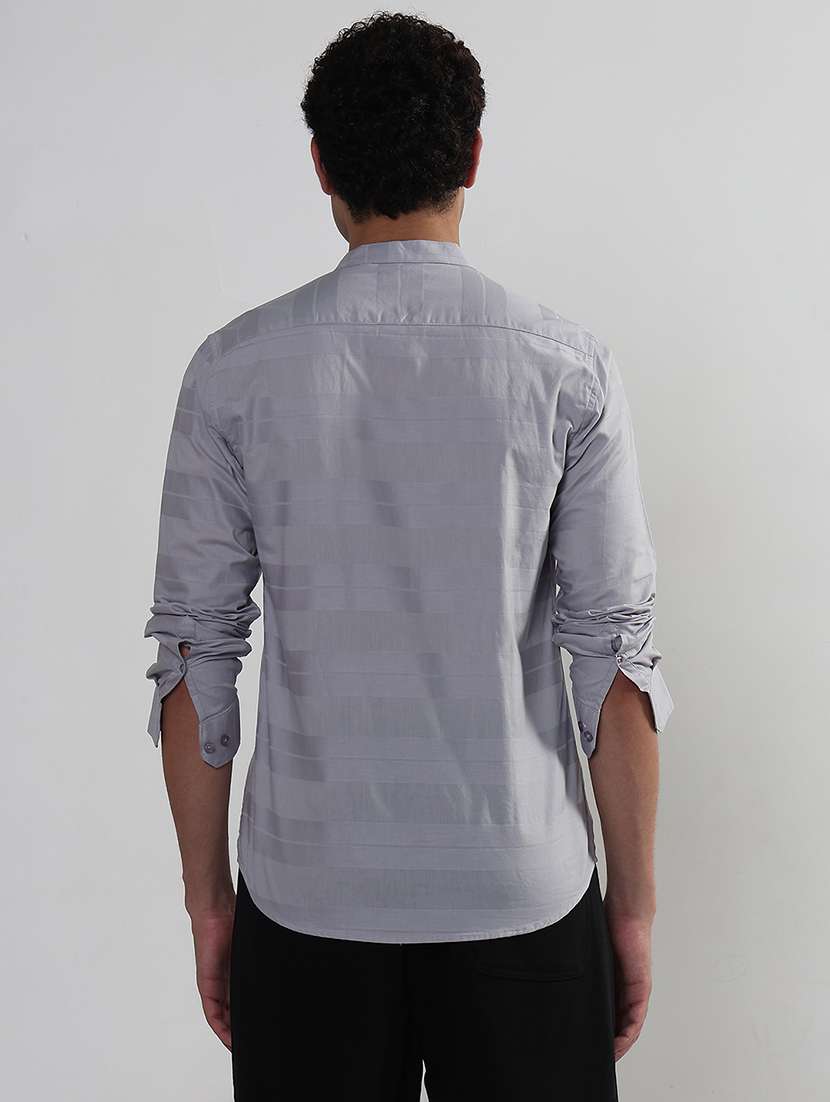 men striped long sleeve mandarin neck shirt - 21933669 -  Standard Image - 3