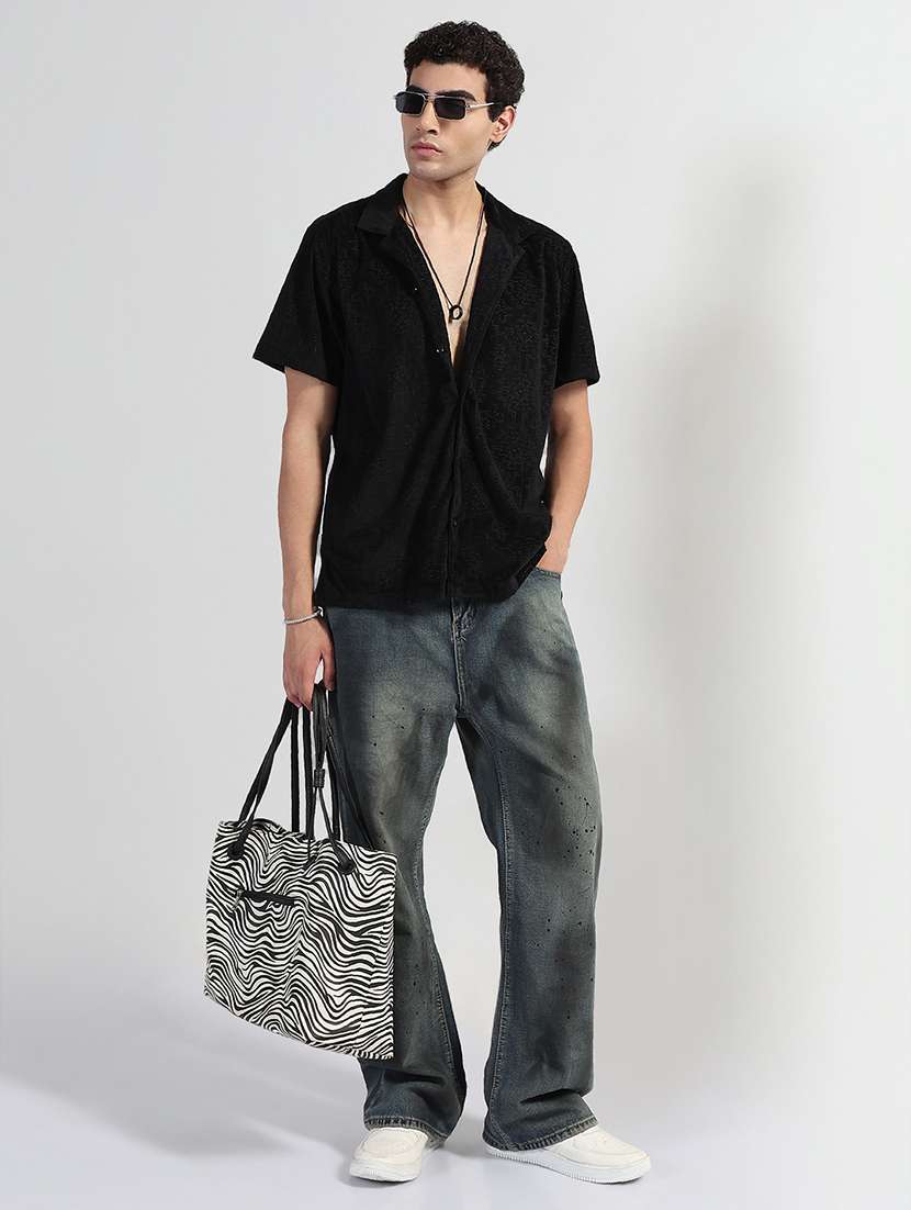 men textured cuban collar short sleeve loose fit shirt - 21933670 -  Standard Image - 5