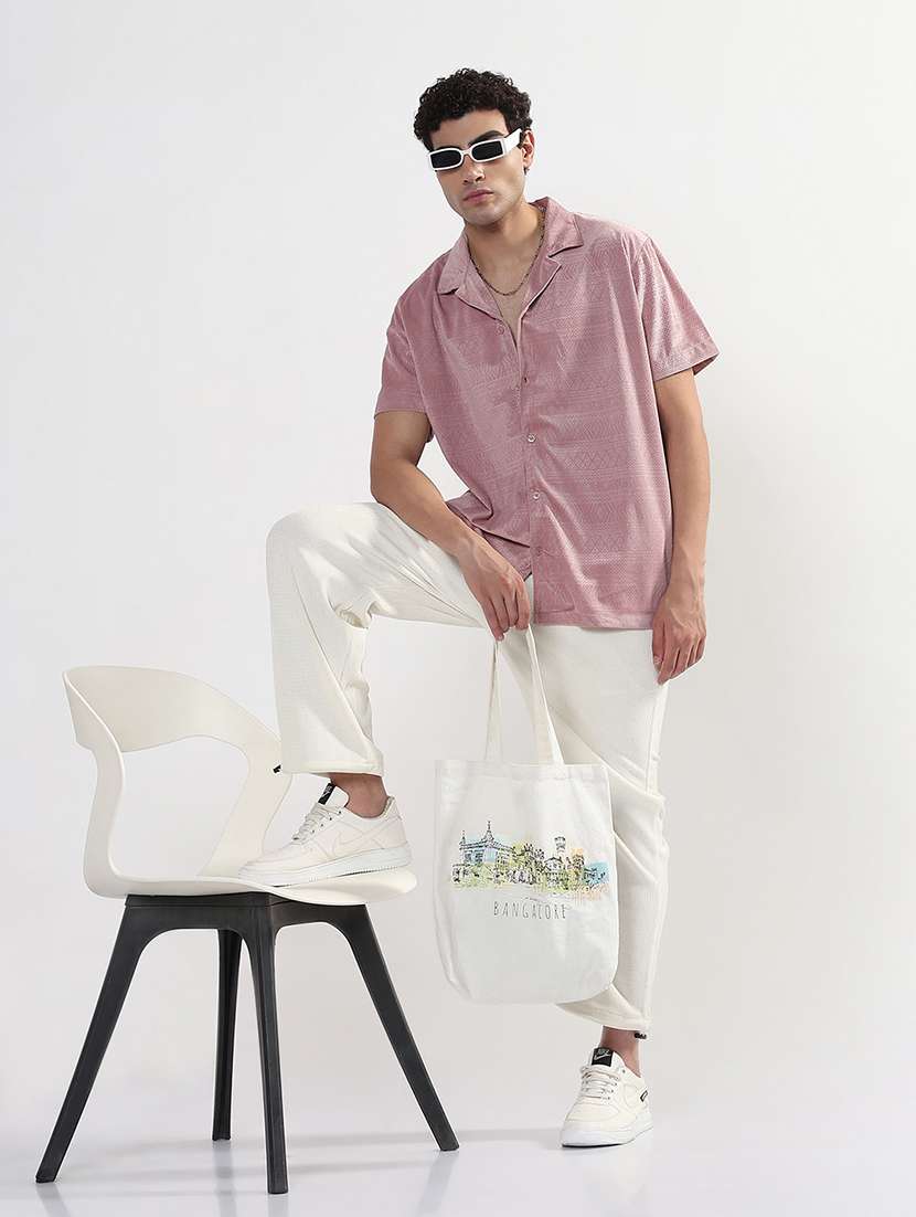 men textured cuban collar short sleeve loose fit shirt - 21933671 -  Standard Image - 5