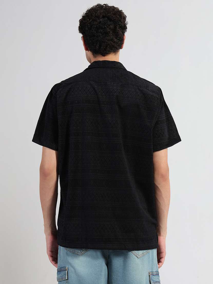 men textured cuban collar short sleeve loose fit shirt - 21933672 -  Standard Image - 3