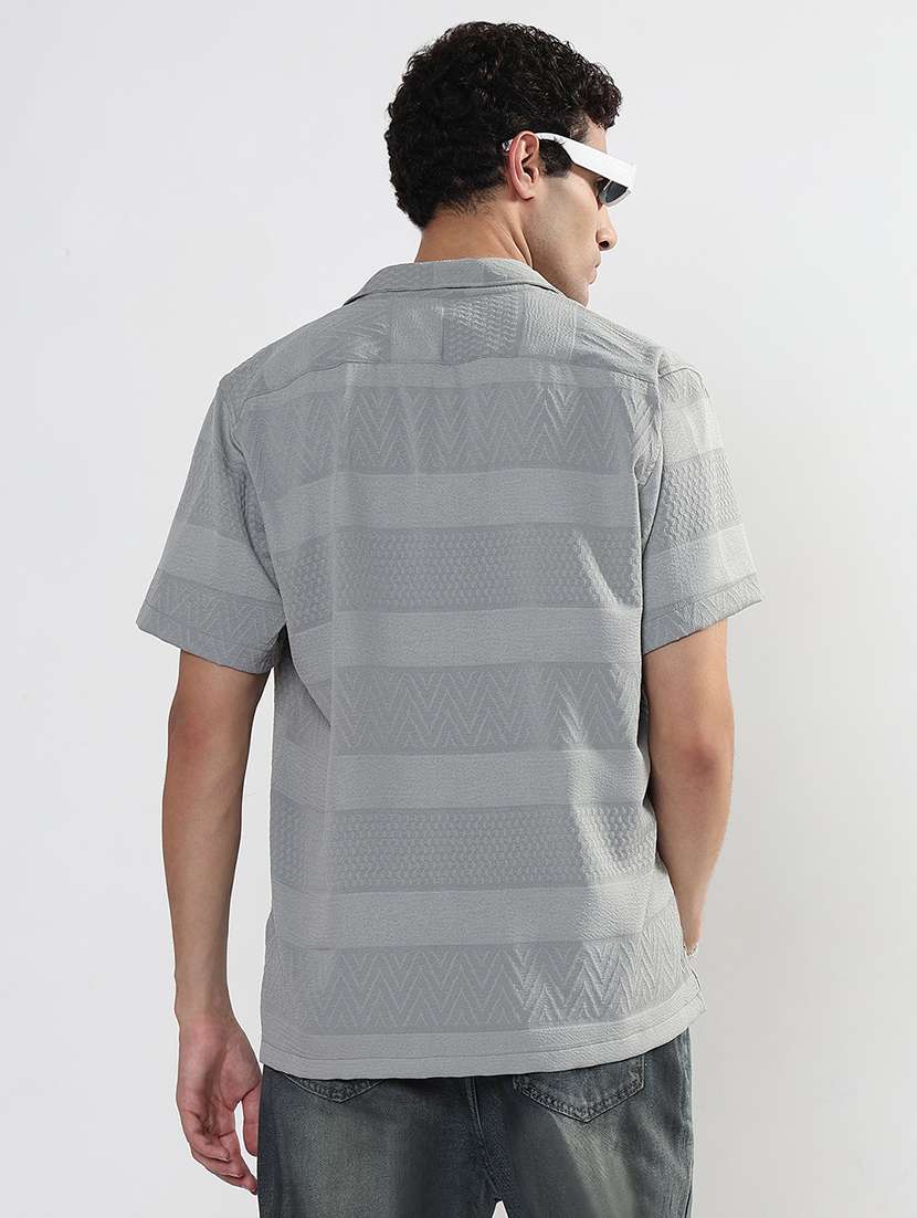 men textured cuban collar short sleeve loose fit shirt - 21933674 -  Standard Image - 3