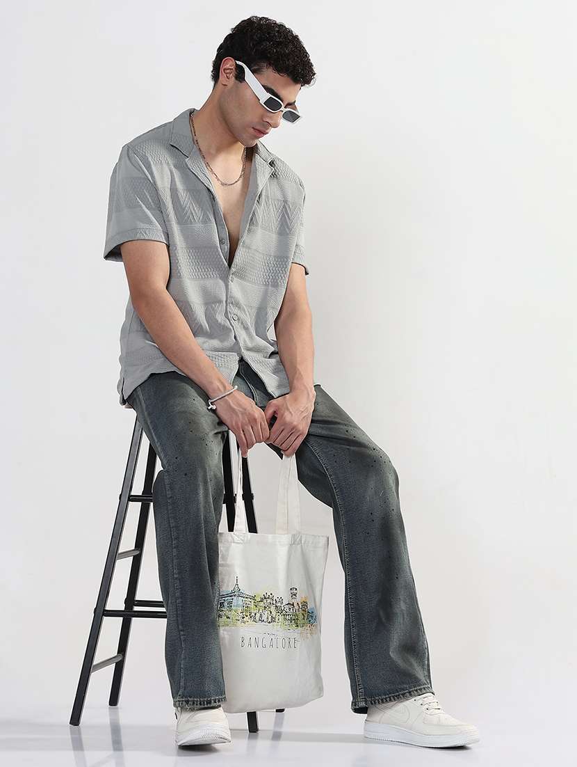 men textured cuban collar short sleeve loose fit shirt - 21933674 -  Standard Image - 5