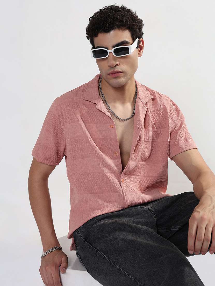 men textured cuban collar short sleeve regular fit shirt