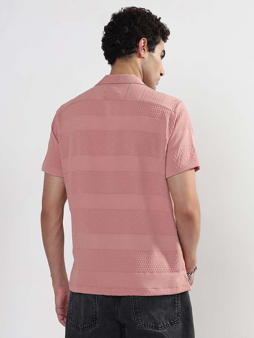 men textured cuban collar short sleeve regular fit shirt - 21933675 -  Standard Image - 3