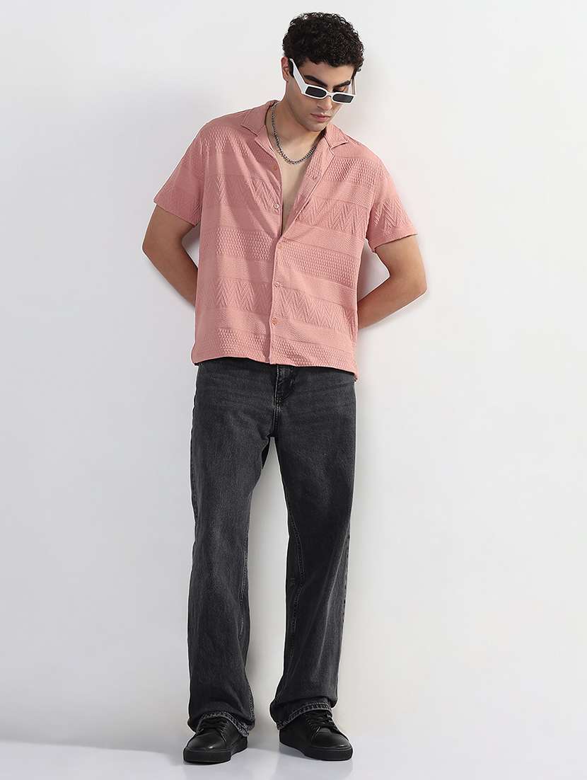 men textured cuban collar short sleeve regular fit shirt - 21933675 -  Standard Image - 5