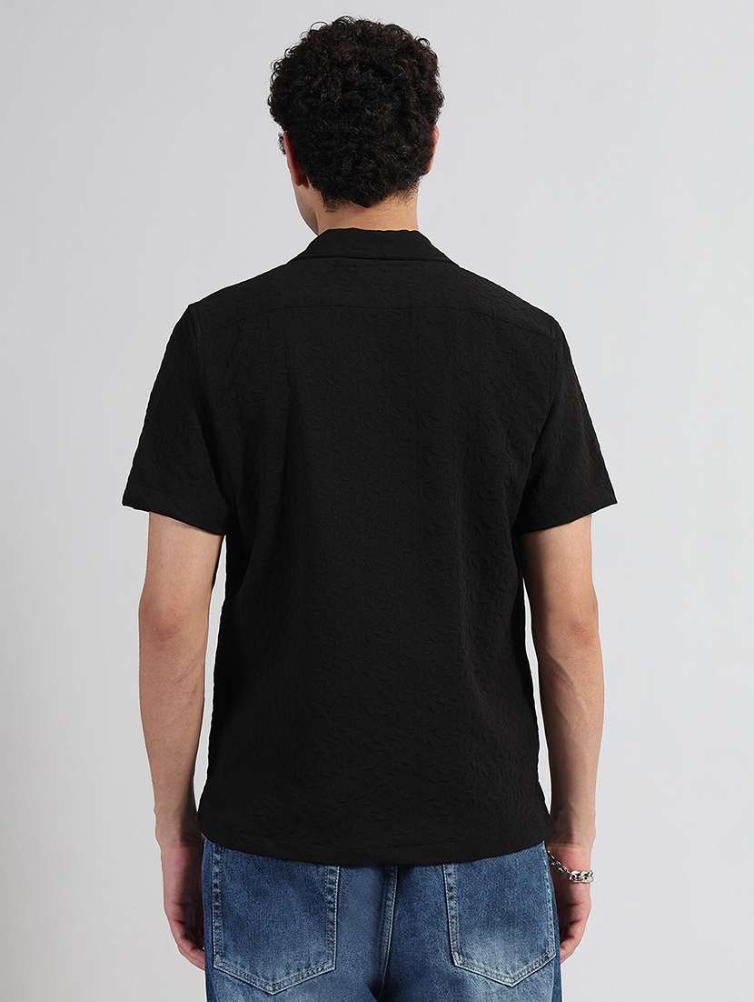 men textured cuban collar short sleeve regular fit shirt - 21933676 -  Standard Image - 3