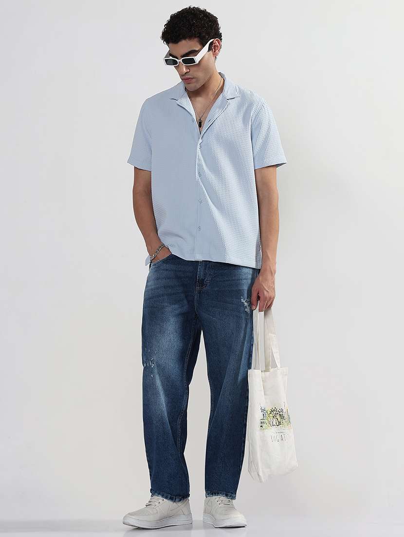 men textured cuban collar short sleeve shirt - 21933677 -  Standard Image - 5