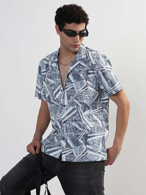 men printed cuban collar short sleeve loose fit shirt - 21933686 -  Standard Image - 0