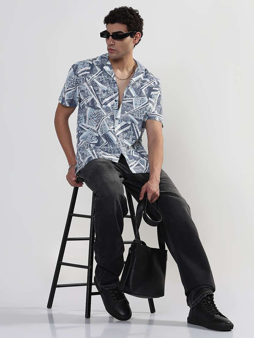 men printed cuban collar short sleeve loose fit shirt - 21933686 -  Standard Image - 5