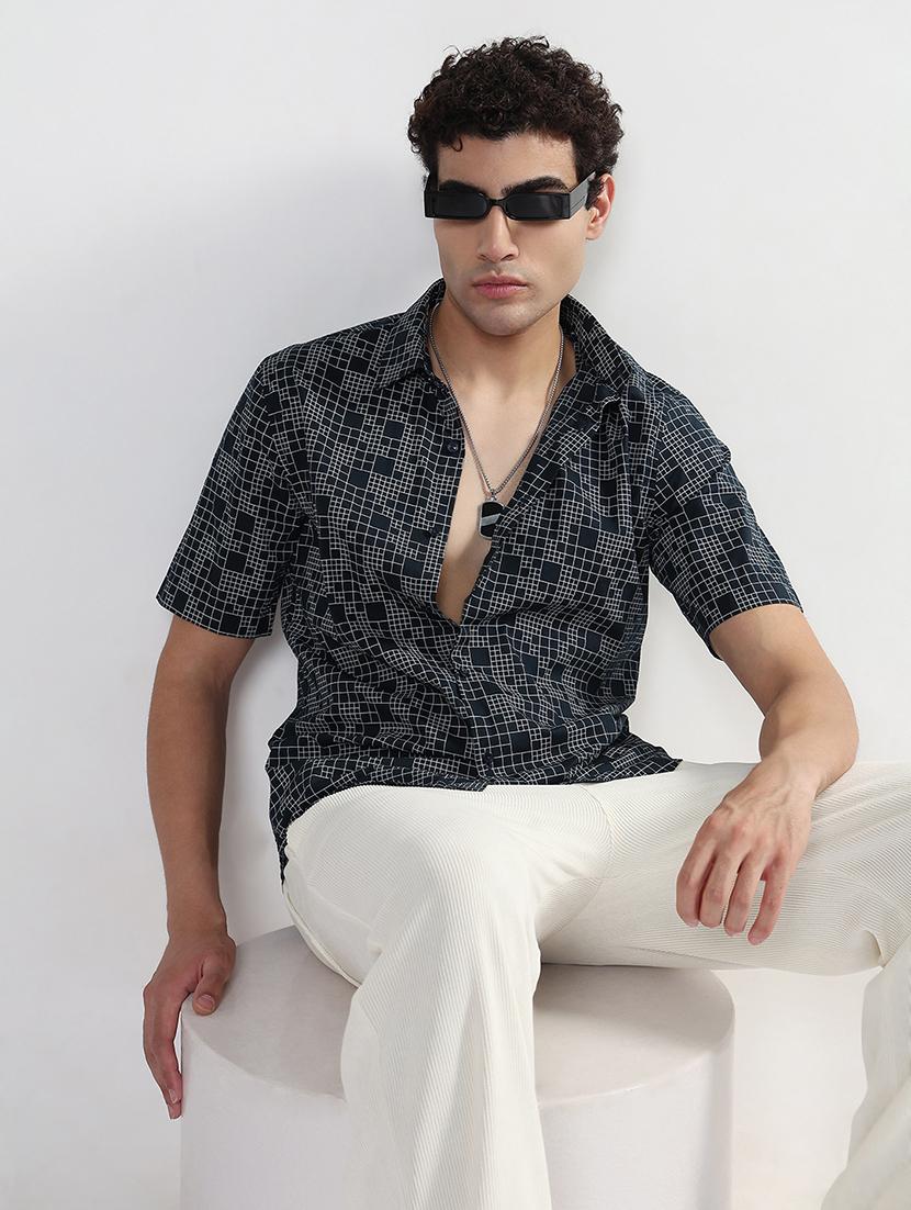 men printed cuban collar short sleeve shirt