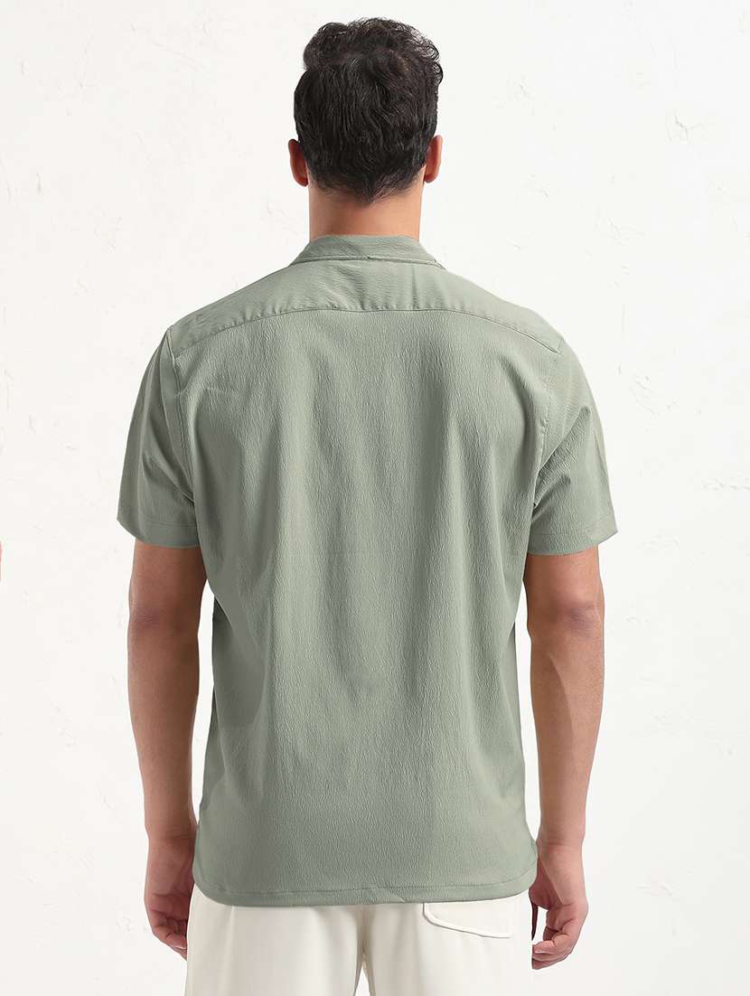 men solid cuban collar short sleeve shirt - 21933691 -  Standard Image - 3