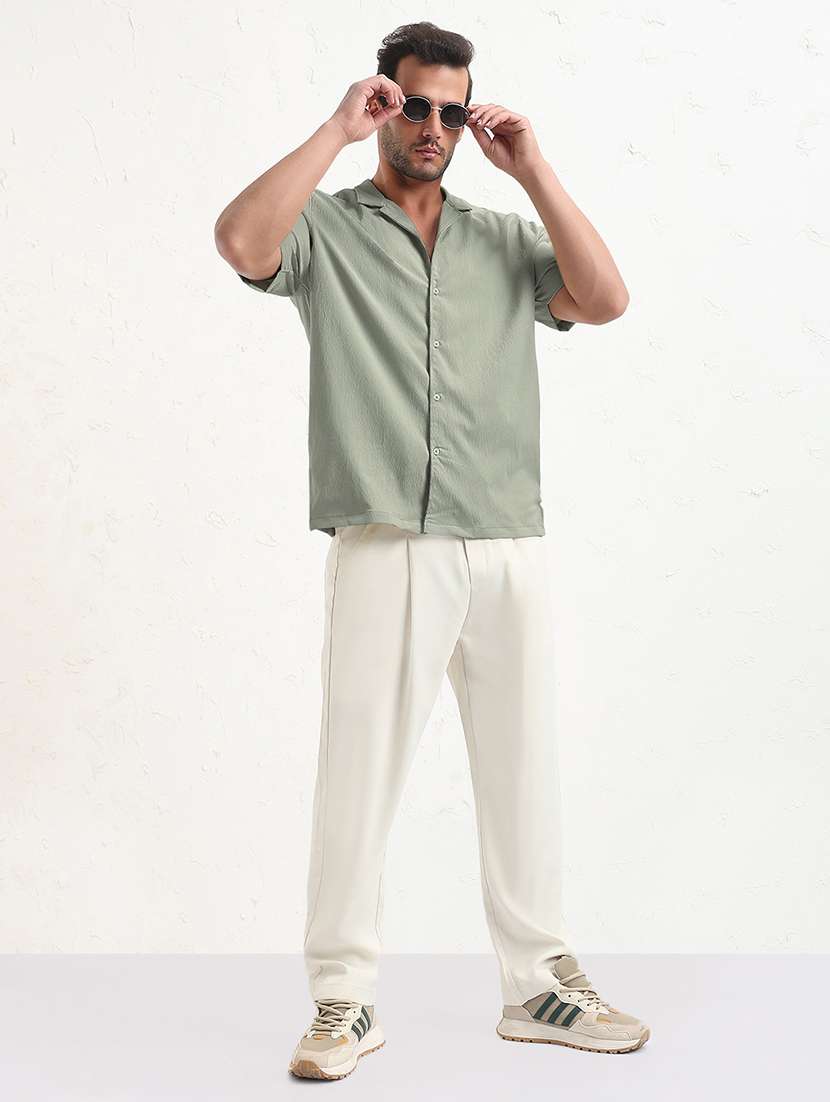 men solid cuban collar short sleeve shirt - 21933691 -  Standard Image - 5