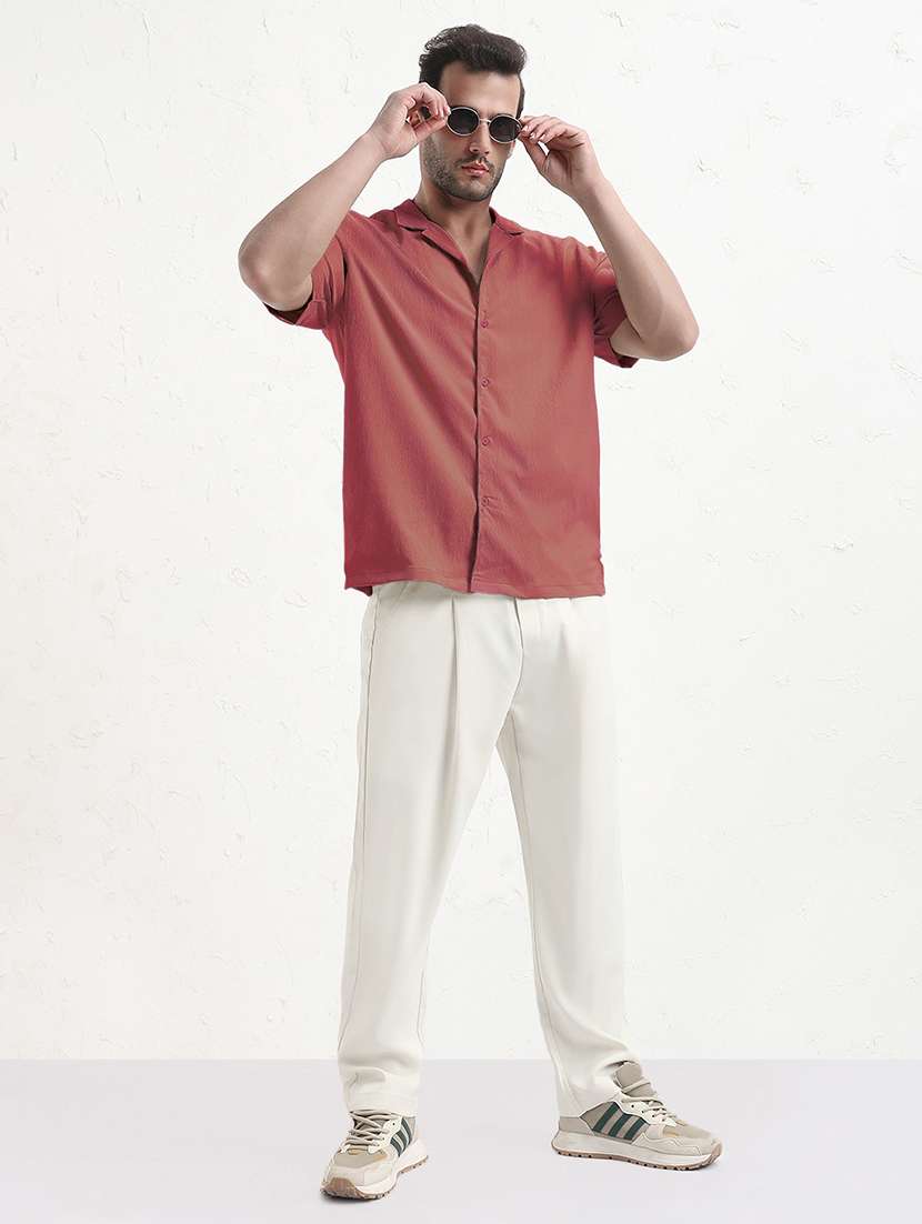 men solid cuban collar short sleeve shirt - 21933692 -  Standard Image - 5