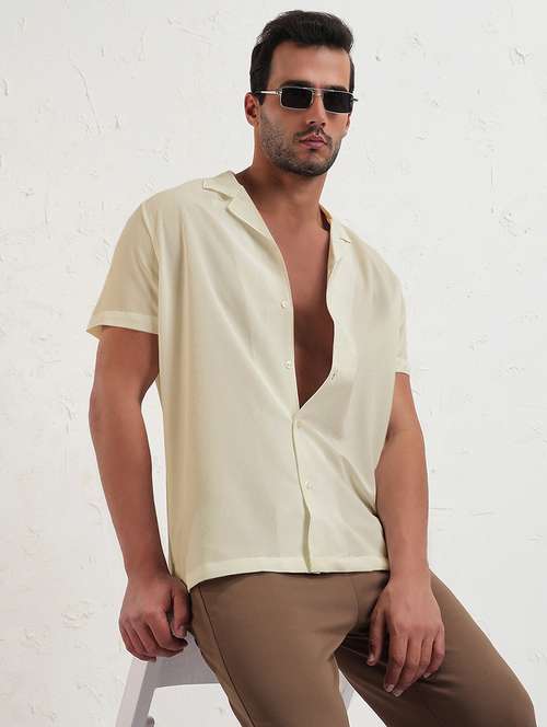 men solid cuban collar short sleeve shirt - 21933694 - Standard Image - 0