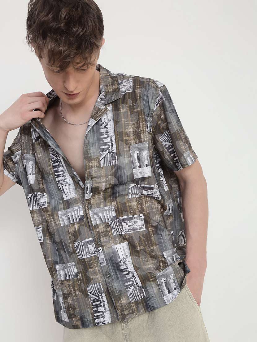 men printed cuban collar short sleeve shirt - 21933697 -  Zoom Image - 0