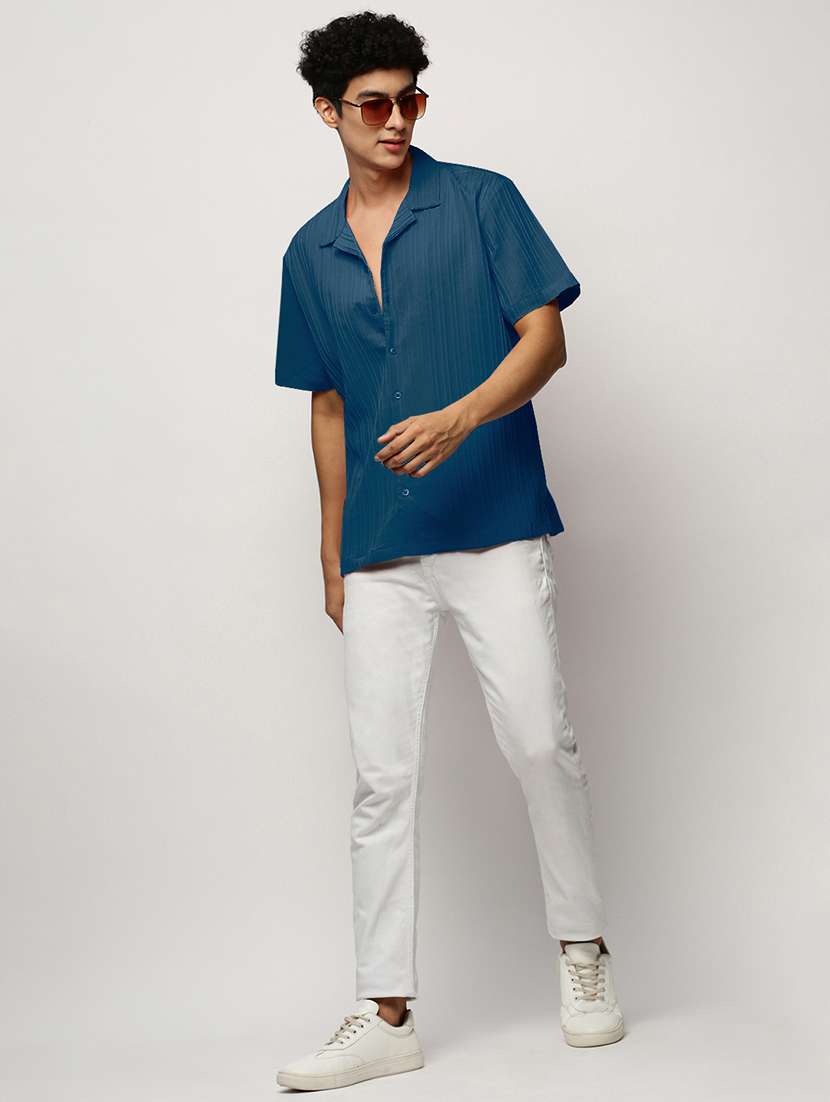 men textured cuban collar short sleeve loose fit shirt - 21933699 -  Standard Image - 5