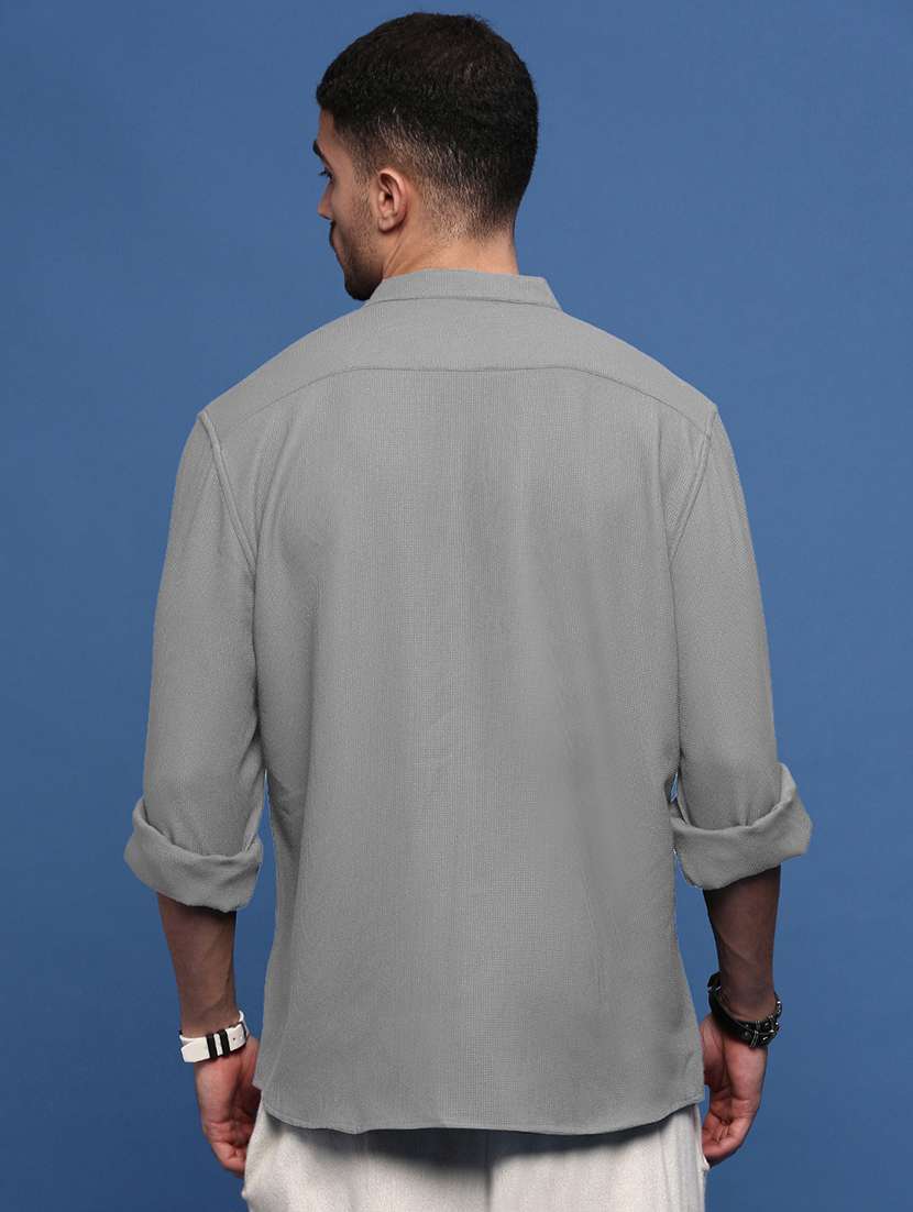 men printed long sleeve mandarin neck shirt - 21933700 -  Standard Image - 3