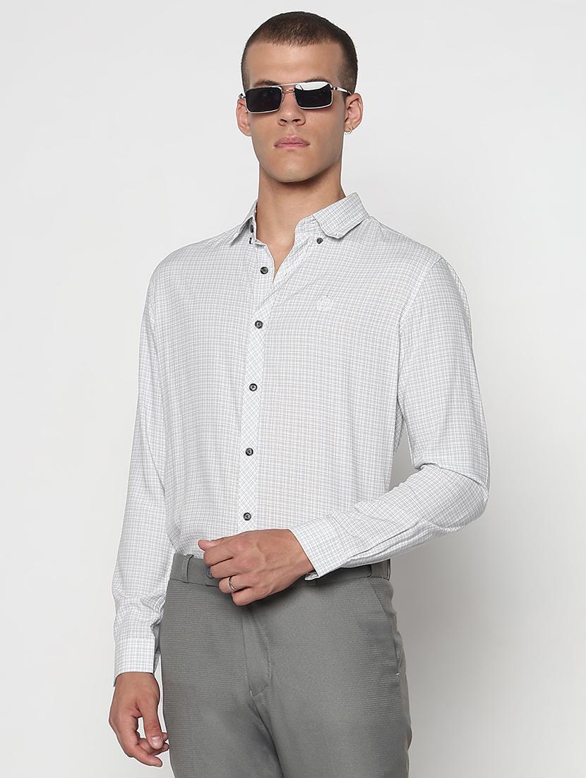 men checkered long sleeve formal shirt