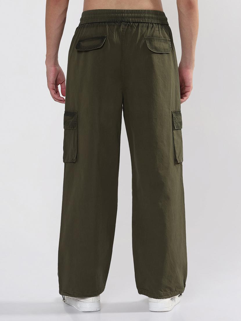 men olive solid mid rise loose fit cargo - 21933713 - Standard Image - 3