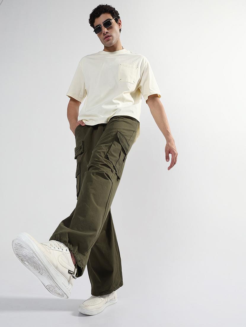 men olive solid mid rise loose fit cargo - 21933713 - Standard Image - 5