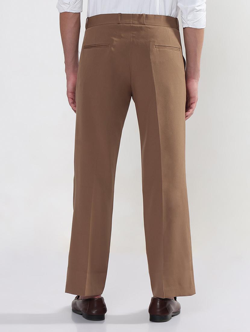 men brown solid mid rise flat front formal trouser - 21933718 - Standard Image - 3