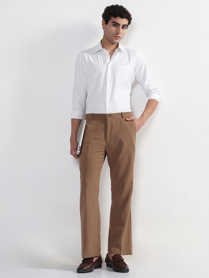 men brown solid mid rise flat front formal trouser - 21933718 - Standard Image - 5