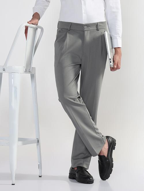 men grey solid mid rise pleated formal trouser - 21933719 - Standard Image - 0