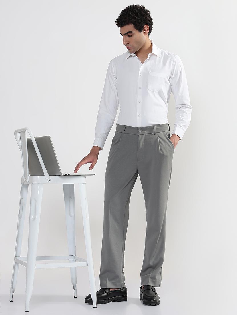 men grey solid mid rise pleated formal trouser - 21933719 - Standard Image - 5