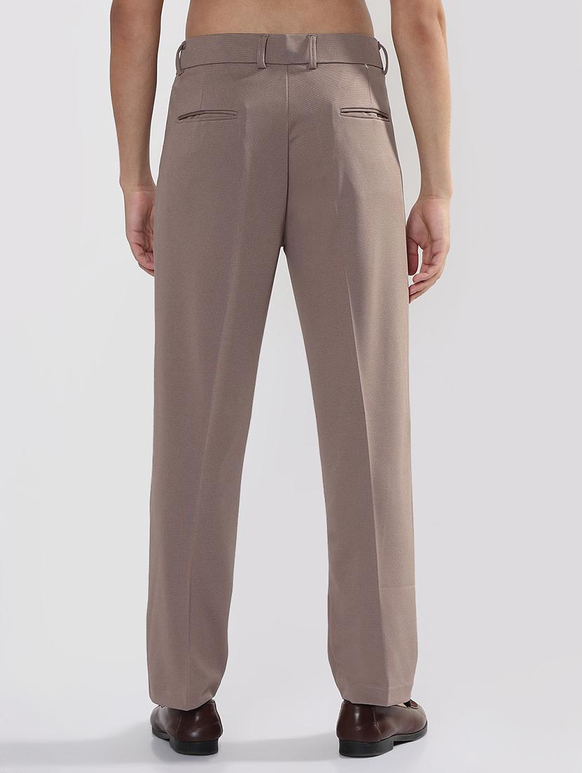 men brown solid low rise pleated formal trouser - 21933720 - Standard Image - 3