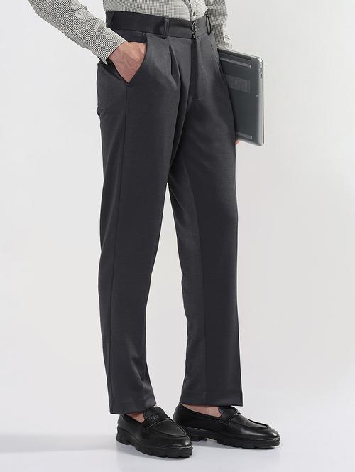 men grey solid mid rise pleated formal trousers - 21933721 -  Standard Image - 0