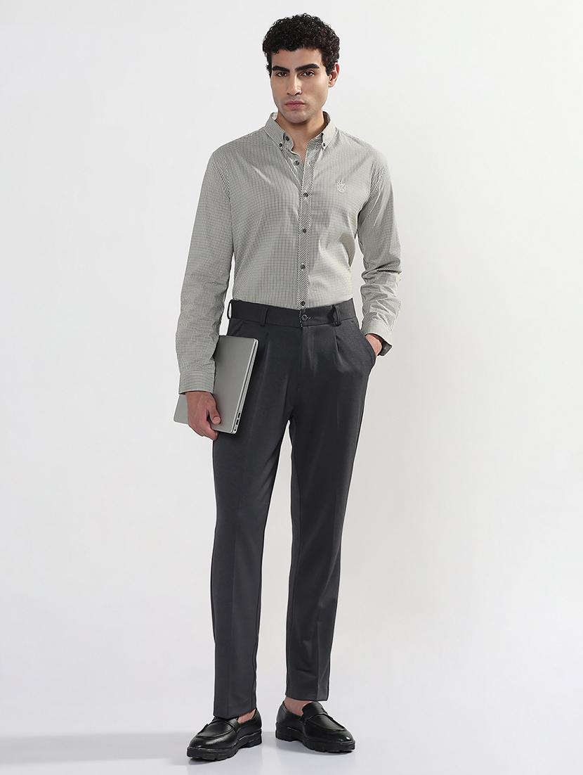 men grey solid mid rise pleated formal trousers - 21933721 - Standard Image - 5