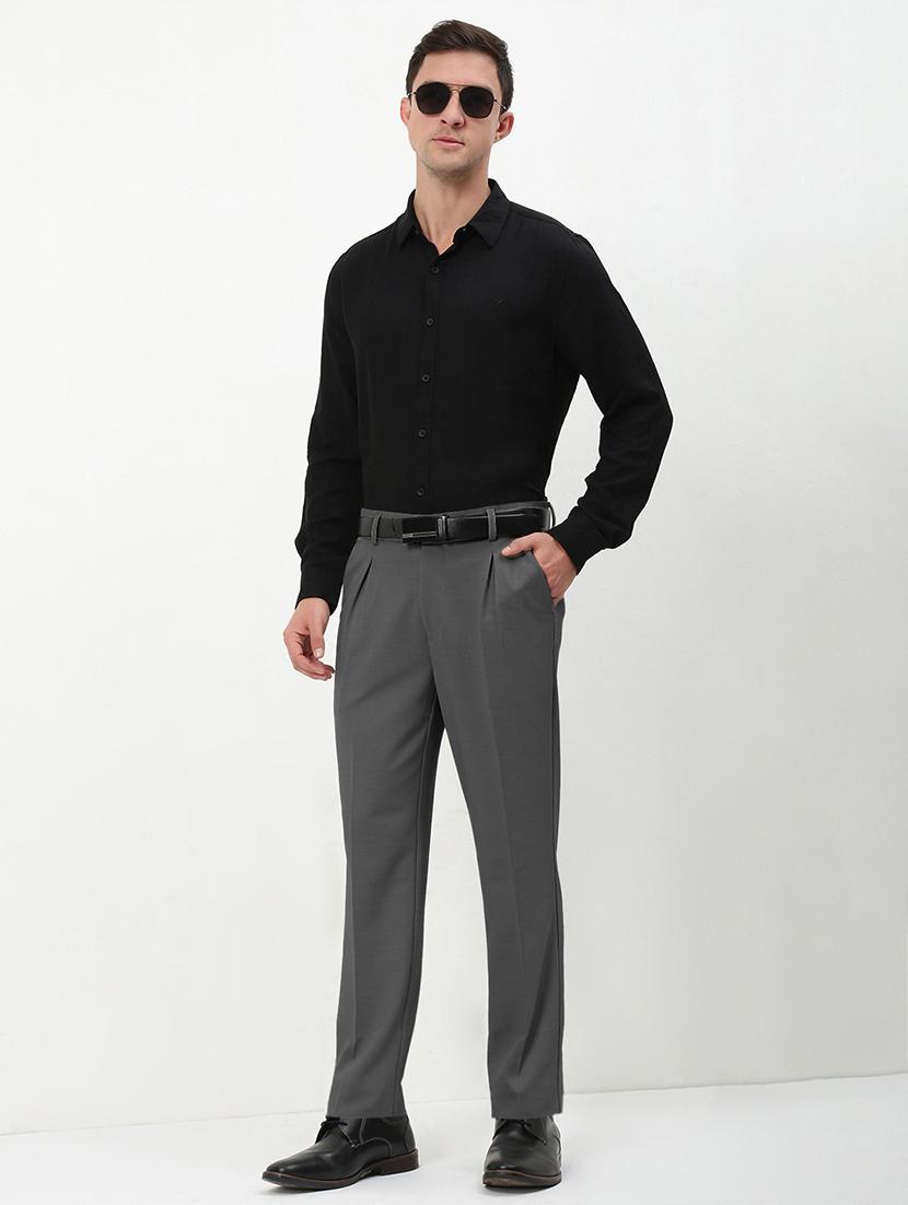 men grey solid low rise pleated formal trouser - 21933732 - Standard Image - 5