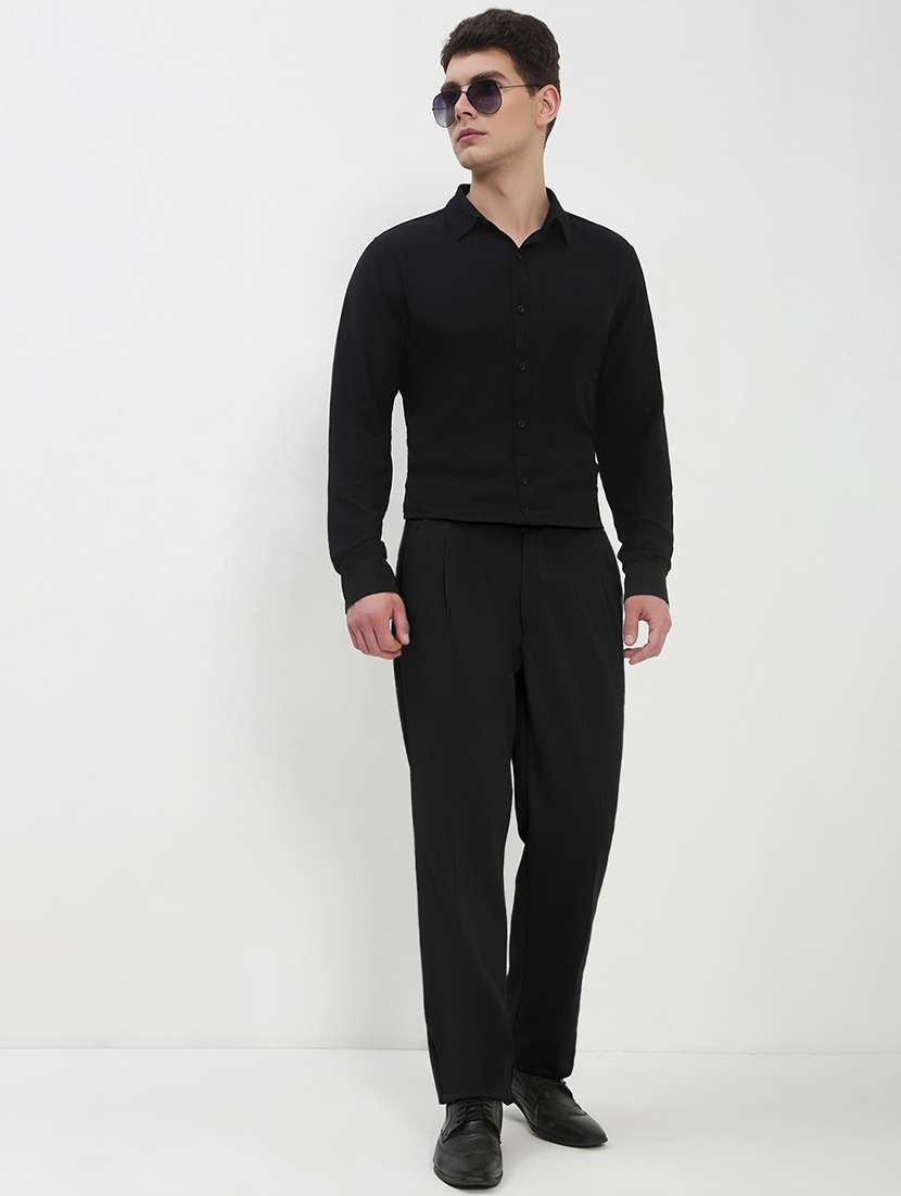 men black solid low rise pleated formal trouser - 21933733 -  Standard Image - 5