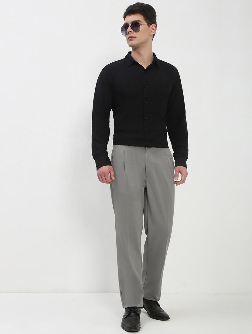 men grey solid low rise pleated formal trouser - 21933734 - Standard Image - 5