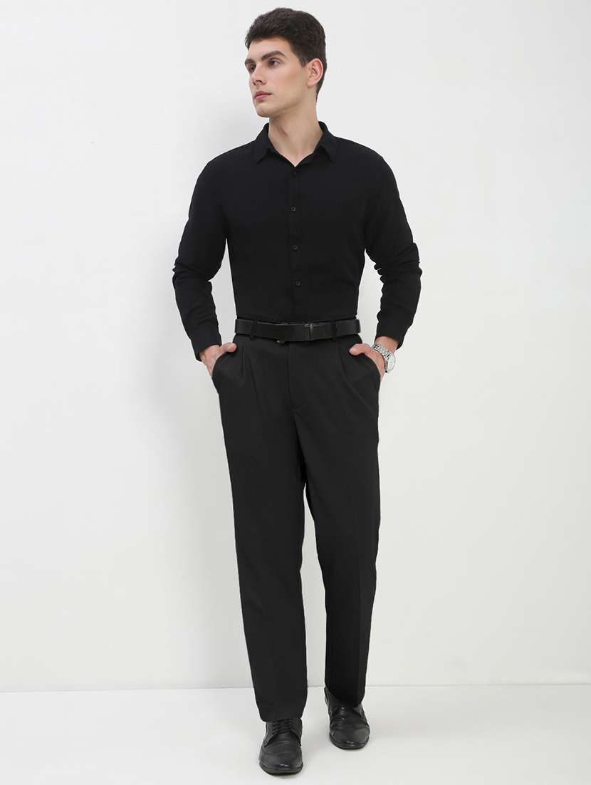 men black solid low rise pleated formal trouser - 21933735 -  Standard Image - 5