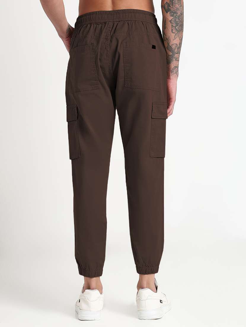 men brown solid low rise jogger cargo - 21933737 -  Standard Image - 3
