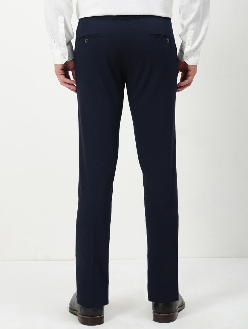 men navy blue solid low rise flat front formal trouser - 21933740 - Standard Image - 3