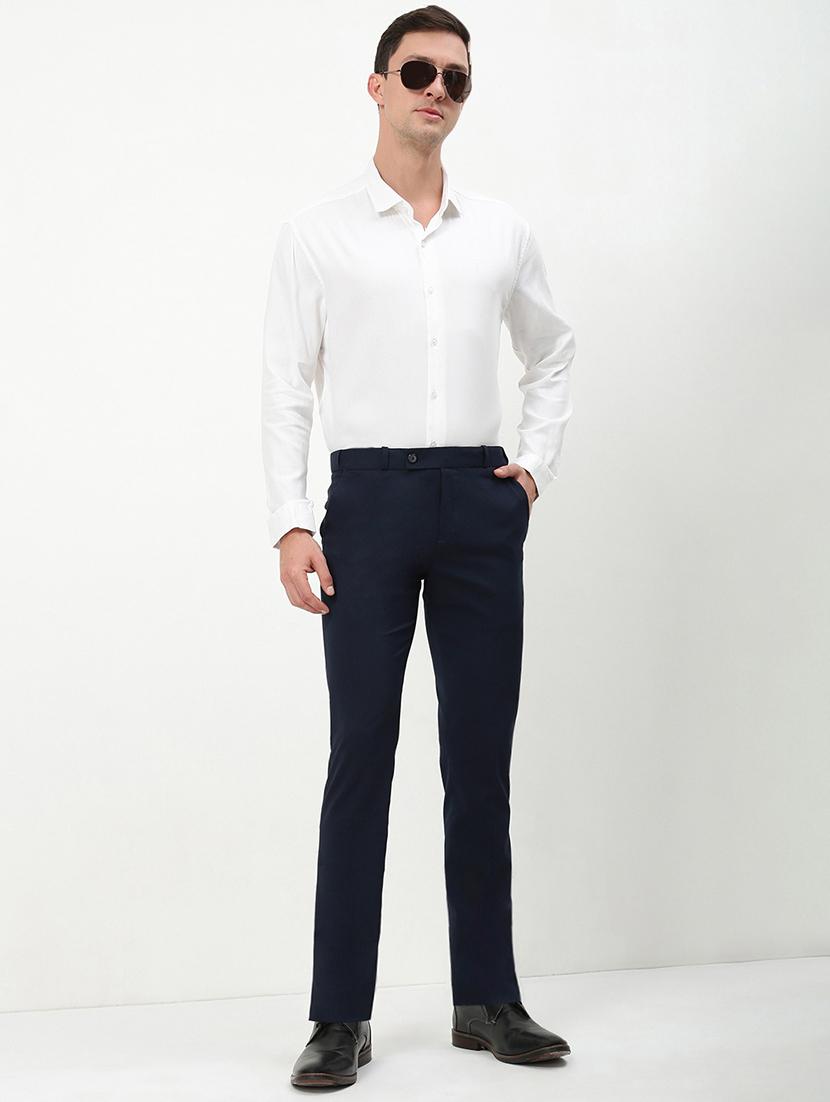 men navy blue solid low rise flat front formal trouser - 21933740 - Standard Image - 5