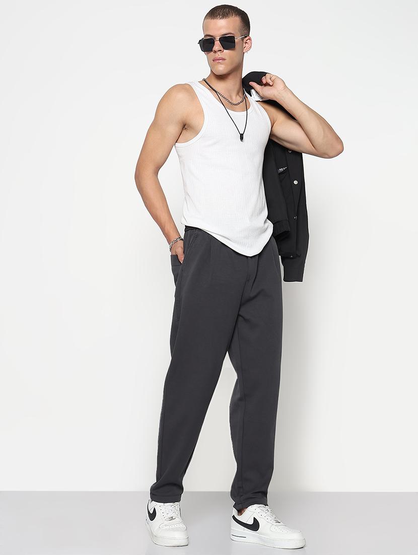 men grey solid full length track pant - 21933741 - Standard Image - 5