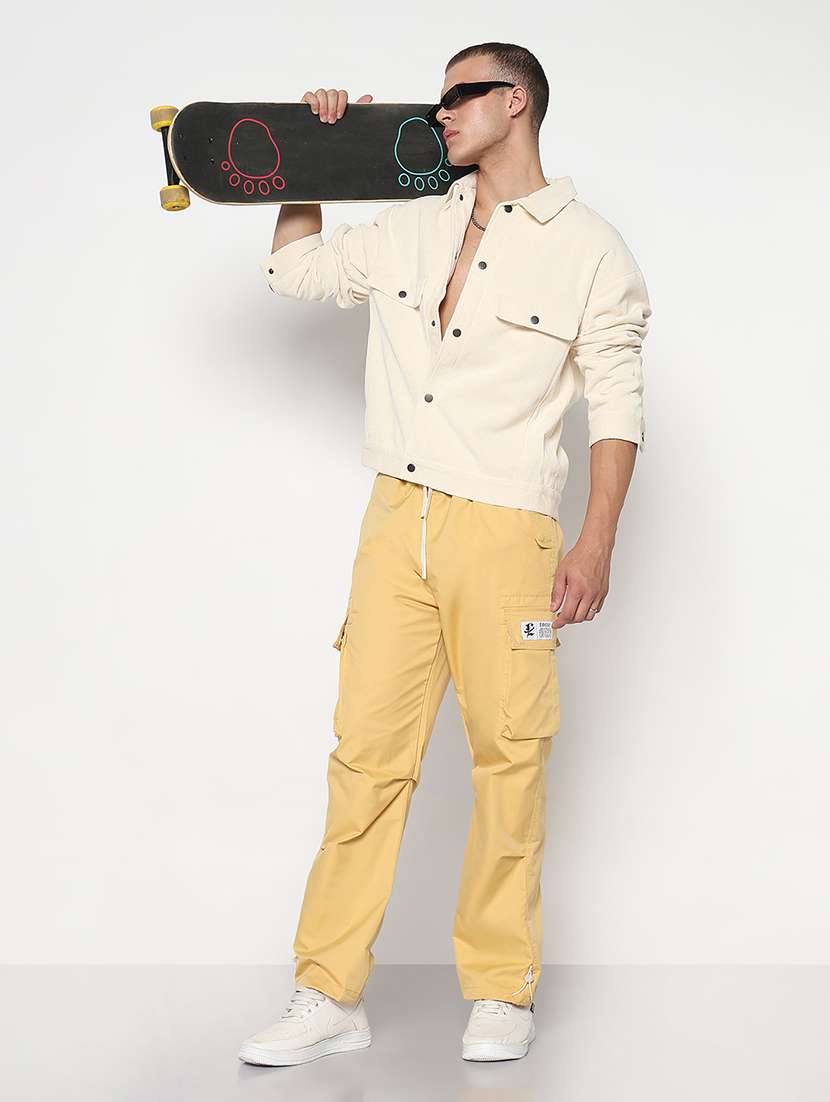 men yellow solid low rise relaxed fit cargo - 21933743 -  Standard Image - 5