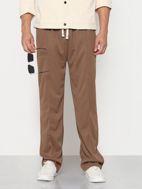 men brown solid relaxed fit full length track pant - 21933744 -  Standard Image - 0