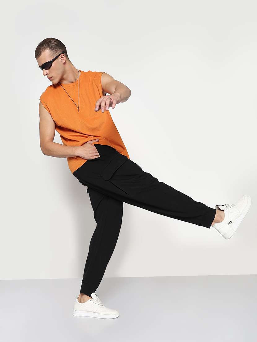 men black solid low rise jogger cargo - 21933753 -  Standard Image - 5