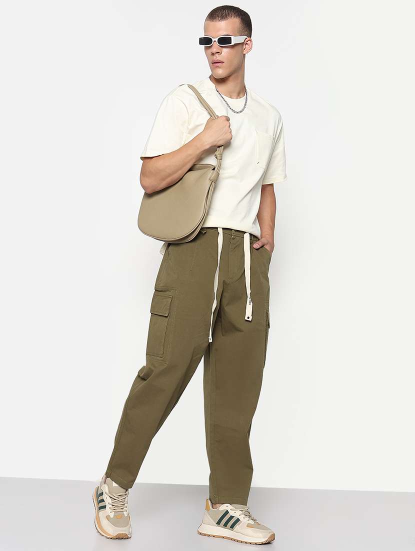 men olive solid low rise relaxed fit jogger cargo - 21933756 -  Standard Image - 5