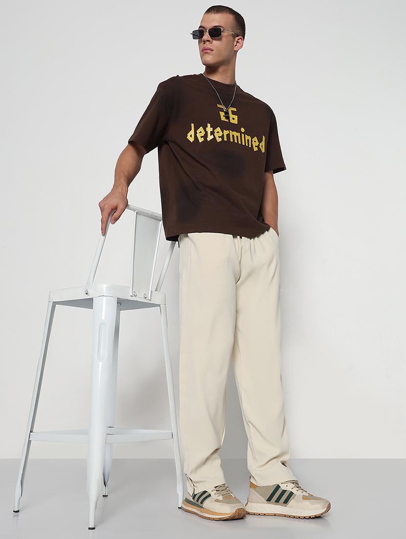men cream solid mid rise full length track pant - 21933757 - Standard Image - 5